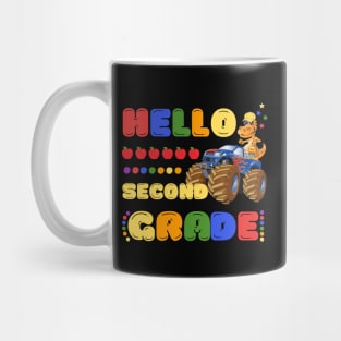 Hello Second Grade, Funny Dinosaur Monster Truck Back School Mug